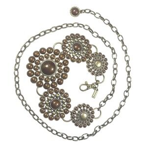 CHICOS Brown Flower Chain Belt Adjustable Clasp Detail Unique BOHO‎ Festival